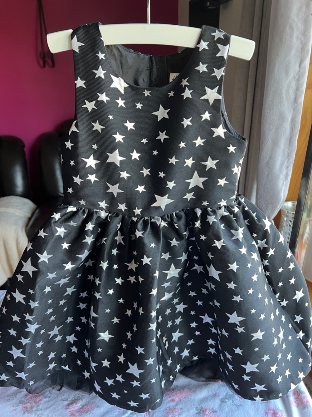 Black Silver Star Print Girls' Party Dress